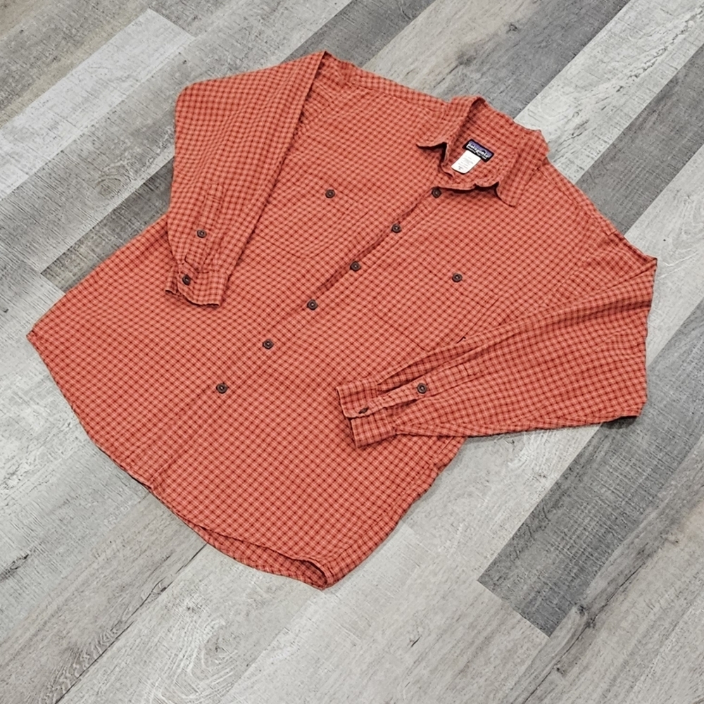 Patagonia Rusty Oronge Checkered Organic Cotton Button Down  Shirt